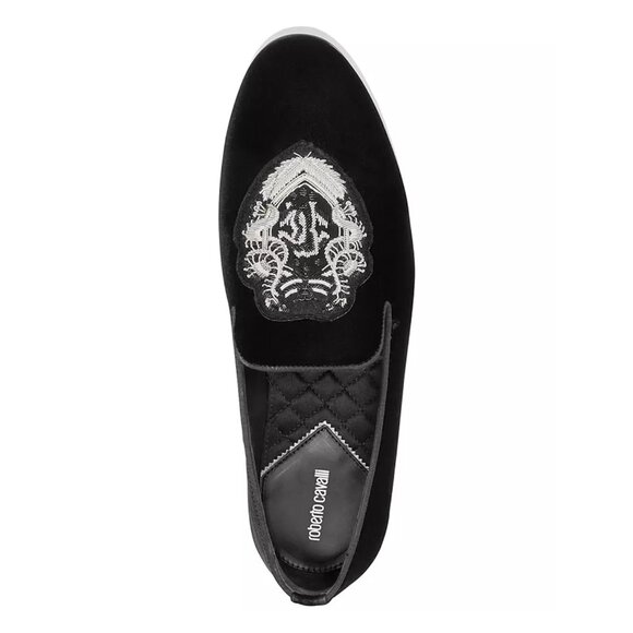 ROBERTO CAVALLI Men's Black Velvet Embroidered Loafers - Picture 1 of 10